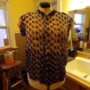 Broadway & Broome short-sleeve 100% silk button-down blouse